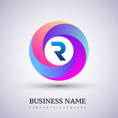 Letter R logo with colorful splash background, letter combination logo design for creative industry, web, business and company.