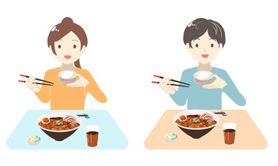 ご飯を食べる　ラーメン(線無し)