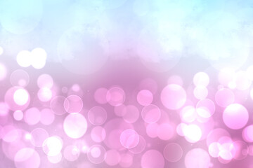 Abstract light pink gradient blue white background texture with glitter defocused sparkle bokeh circles and glowing circular lights. Beautiful backdrop with bokeh light effect.