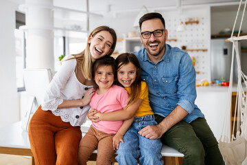 Happy family having fun time at home