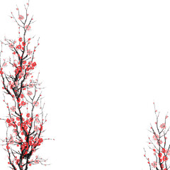 Realistische Kirschblüte-Blüte - japanischer Kirschbaumschablonenleerzeichen lokalisiert auf weißem Hintergrund - Vektor © yucatana