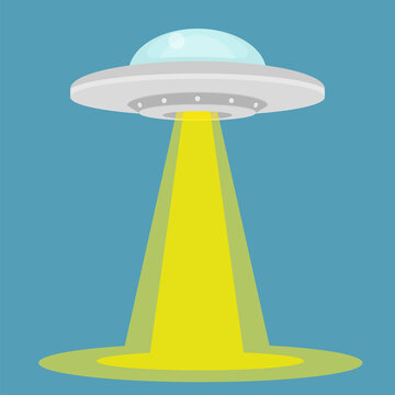 UFO - alien spaceship with lights. isolated on background. Vector illustration.