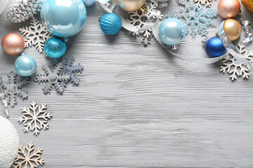 Beautiful Christmas composition on wooden background