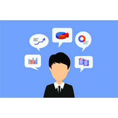 businessman and various business icon, infochart, bubble, infographic