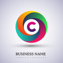 Letter C logo with colorful splash background, letter combination logo design for creative industry, web, business and company.