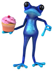 Fun blue frog - 3D Illustration