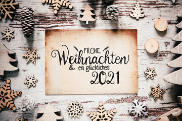 Old Paper With German Calligraphy Frohe Weihnachten Und Ein Glueckliches 2021 Means Merry Christmas...