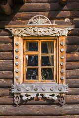 Window of old russian wooden house