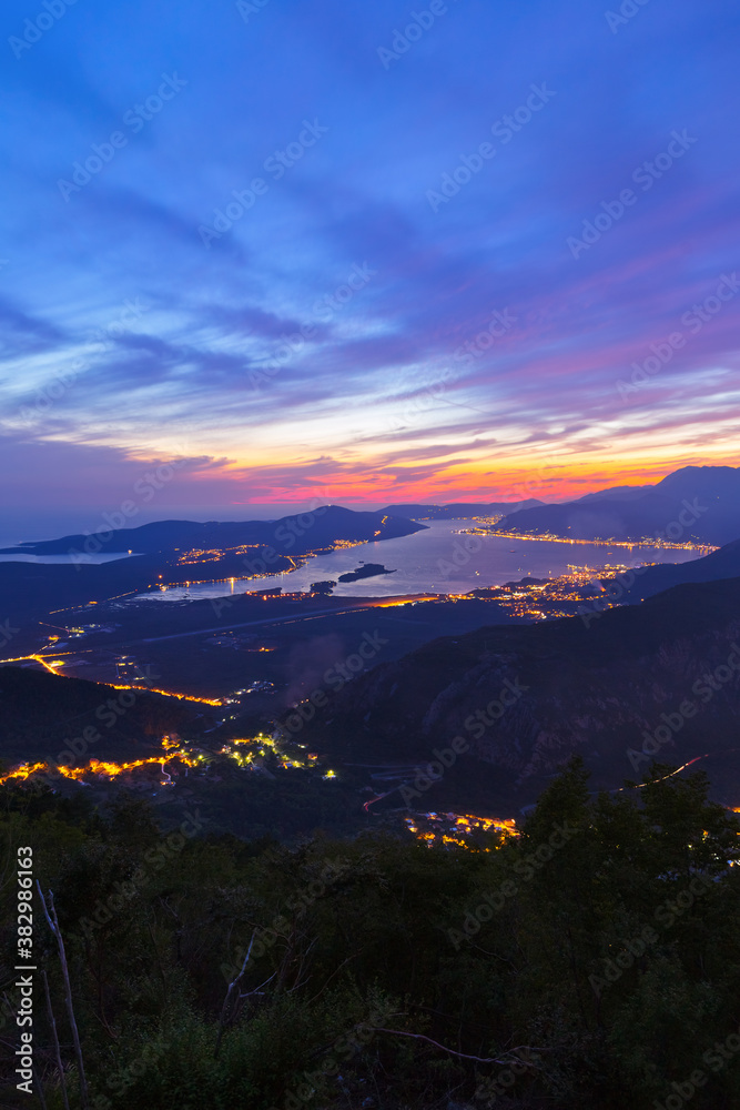 Wall mural kotor bay on sunset - montenegro