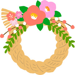 かわいい椿と梅のしめ縄飾り