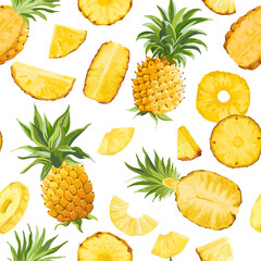 Seamless Pineapple Fruit Tropical Texture, Tropic Jungle Pattern, Colorful Vector Fruits Background, Hawaii Cover