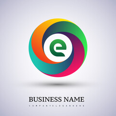 Letter E logo with colorful splash background, letter combination logo design for creative industry, web, business and company.