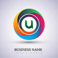 Letter U logo with colorful splash background, letter combination logo design for creative industry, web, business and company.