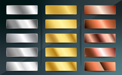 Silver Steel Chromium Platinum Aluminium Gold Bronze Copper Metallic Gradients Set