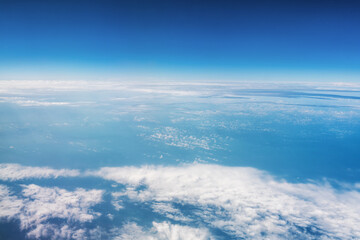 Naklejka na ściany i meble A panoramic top view of daylight and over all clouds under the blue sky, Sky clouds and city banner, wallpaper concept.