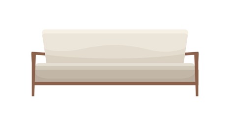 Stylish cozy settee in classic style. Modern comfortable sofa isolated on white. White couch for office or lounge. Flat vector cartoon illustration of soft minimalistic divan