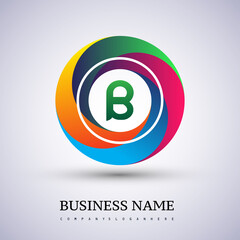 Letter B logo with colorful splash background, letter combination logo design for creative industry, web, business and company.