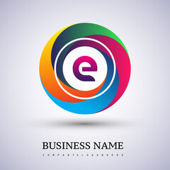 Letter E logo with colorful splash background, letter combination logo design for creative industry, web, business and company.