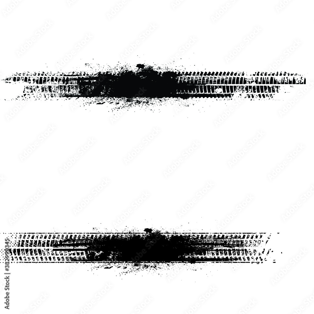 Poster Vector Print Textured Tire Track . Design Element . Car tread silhouette . Mud splash grunge texture