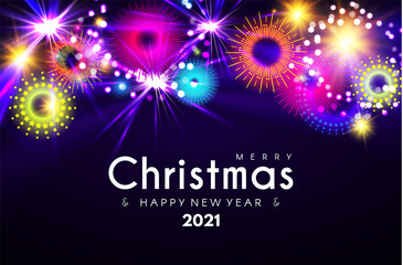 Merry Christmas and Happy New 2021 Yeardeisgn template with Fireworks