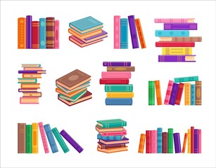 Stack of book on white background. Isolated pile books collection for school or library concept vector illustration.