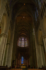 gothic temple in the city of Reims in France from the inside