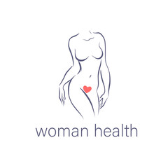 Woman naked silhouette drawing isolated on white background. Intimate hygiene emblem, sign. Vector flat illustration.