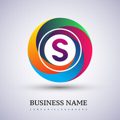 Letter S logo with colorful splash background, letter combination logo design for creative industry, web, business and company.