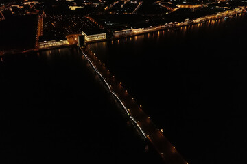 Fototapeta premium Aerial Townscape of Saint Petersburg City at Night. Troitskiy Bridge