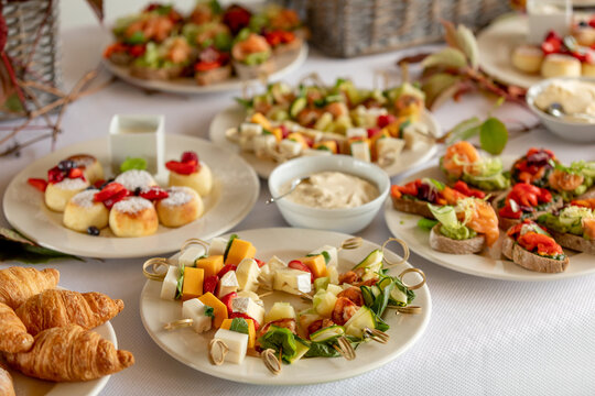 Catering buffet table with a delicious food