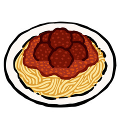Illustration of Spaghetti and Meatballs: Illustration like woodblock print