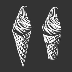 Ice cream in the waffle cone.