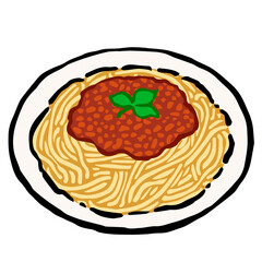 Illustration of Spaghetti Bolognese: Illustration like woodblock print