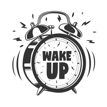 Wake up. Lettering with clock.