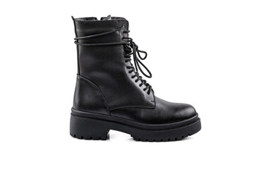 The Black leather boot isolated on white background