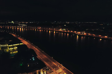 Fototapeta na wymiar Aerial Townscape of Saint Petersburg City at Night. Kalininsky District