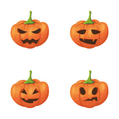 Set of Halloween scary pumpkins. Cartoon vector spooky creepy pumpkin illustration.