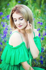 girl with a blue flowers