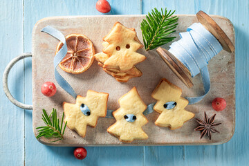 Yellow butter cookie chain as ornaments for Christmas