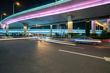 Flyovers and expressways glowing at night in Nanjing, China