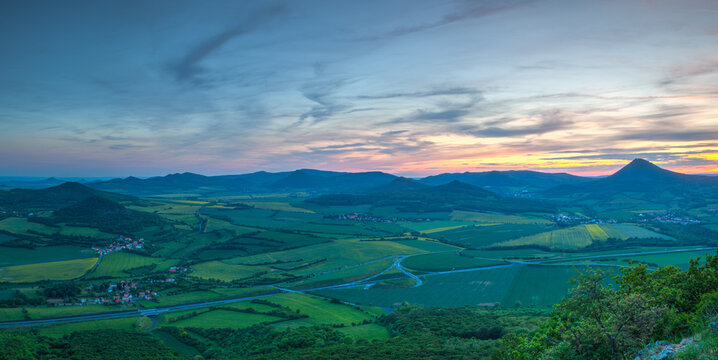 View from Lovos Hill. Sunset  in Central Bohemian Highlands, Czech Republic.