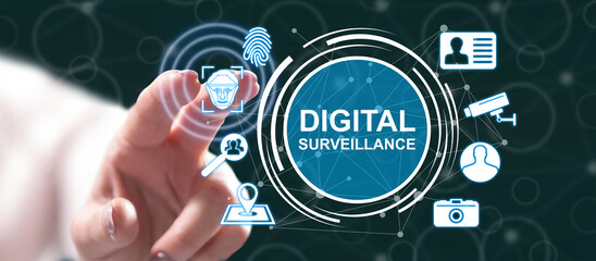 Woman touching a digital surveillance concept