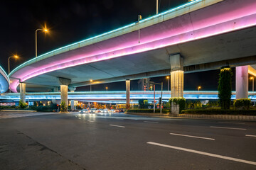 Flyovers and expressways glowing at night in Nanjing, China
