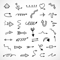Vector set of hand-drawn arrows, elements for presentation