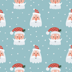 Christmas seamless pattern with santa faces