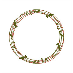 Green ink brush stroke isolated on white background. Vector frame for your design with green leaf and red lines.