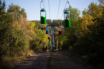 Soviet futuristic cable car in Kharkov in Gorky Park