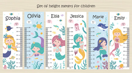 Set of Kids height chart with mermaids