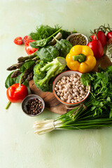 Obraz na płótnie Canvas Set of healthy food, clean food and green vegetables