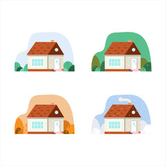 a set of images of a house at different times of the year. Nice picture. Changing nature. Search for differences. Vector graphics. Flat.